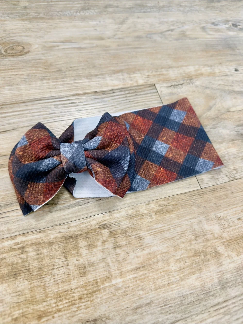 Plaid Big Bow Headband Baby Girl 0-3M Rust Slate Blue Bullet Fabric